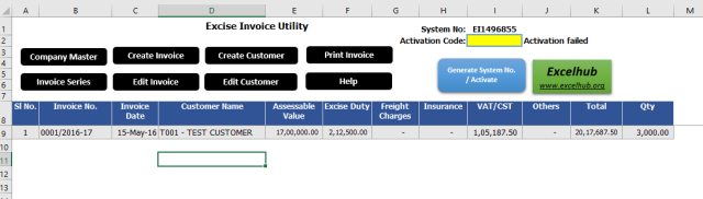 Central Excise Invoice in excel